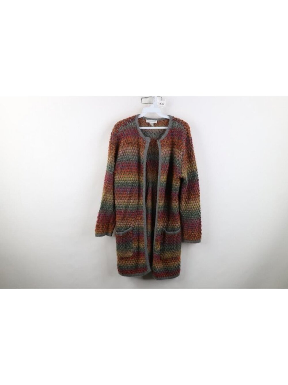 Vintage 90s Babydoll Top Clasp Cardigan Sweater Womens Size L Rainbow Striped